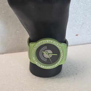 Lime Color Womens Quarts Watch With Rhinestones